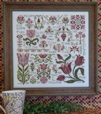 Dreaming of Tulips by Rosewood Manor designer Karen Kluba. Beautiful Flower primitive cross stich pattern