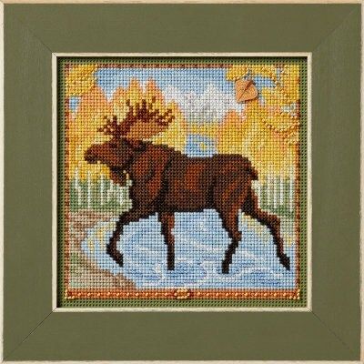 Autumn Moose by Mill Hill 2024 Autumn Series Buttons and Beads embroidery kit. Beaded cross stitch kit