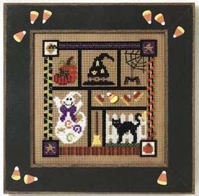 Spooky Collage by Mill Hill 2005 Autumn Series Buttoned and Beaded Kit. Halloween beaded cross stitch embroidery kit