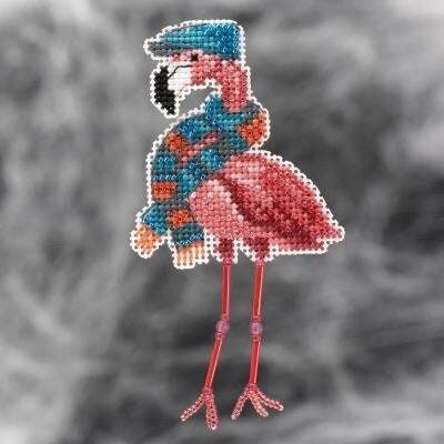 Fall Flamingo by Mill Hill. Autumn Harvest Collection. Glass bead counted cross stitch kit 2021. Be ready for the Fall Season!