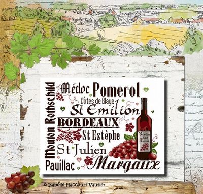 La cuvée des Amis (Wine for friends) by Isabelle Vautier Collection Brode de Noir by ISA Printed cross stich pattern