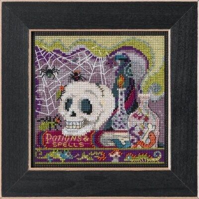 Potions &amp; Spells by Mill Hill 2022 Autumn Series Buttons and Bead Kit with Mill Hill ceramic button!!! Halloween beaded cross stitch kit