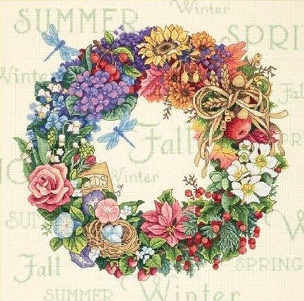 Wreath Of All Seasons by Dimensions The Gold Collection Designer Karen Avery Counted Cross Stitch Kit