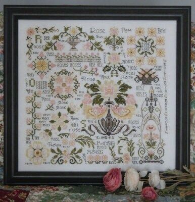 Dreaming of Roses by Rosewood Manor designer Karen Kluba. Beautiful Flower primitive cross stich pattern