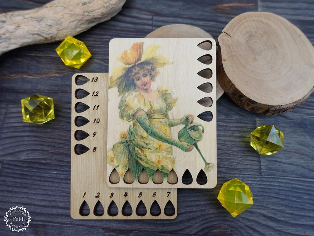 Vintage Postcard Daffodil Girl Thread organizer by Primitive and Wood (P&amp;W) Designer embroidery accessories