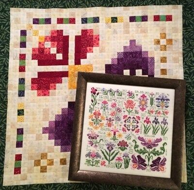 Dreaming of Iris by Rosewood Manor 2018 designer Karen Kluba. Beautiful Flower primitive cross stich pattern