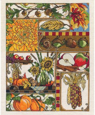 Autumn Montage by Janlynn Counted Cross Stitch Kit designer Janet Stever. Four season series
