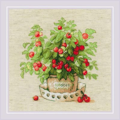 Tomatoes in a Pot by Riolis Counted cross stitch kit 2021, woolen threads embroidery