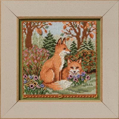 Fall Foxes by Mill Hill 2025 Autumn Series Buttons and Beads Animal beaded cross stitch embroidery design