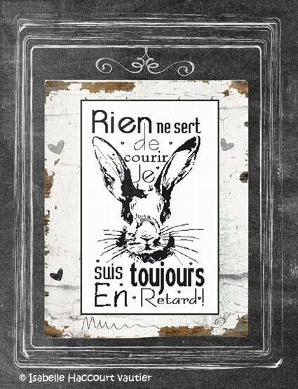 En retard! (We&#39;re late!) by Isabelle Haccourt Vautier. Collection Broide du Noir. Printed cross stich pattern