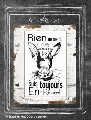En retard! (We&#39;re late!) by Isabelle Haccourt Vautier. Collection Broide du Noir. Printed cross stich pattern