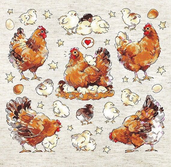 Pied Hens by LETISTITCH Counted cross stitch kit  release 2023