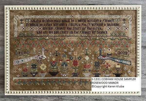 Cobham House Sampler by Rosewood Manor Design. Primitive embroidery cross stich pattern 2023