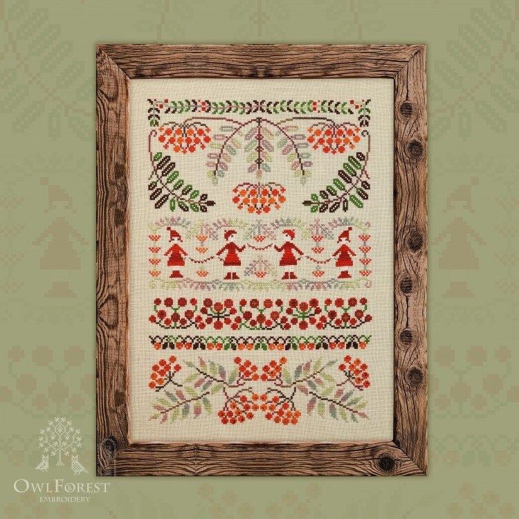 Ashberry Beads by Owl Forest Embroidery. Printed counted cross stitch pattern