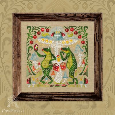 Amanita Bistro by Owl Forest Embroidery. Printed counted cross stitch pattern 2024 Set of Hand-Dyed Threads (DMC)  28, 32 ct. with 2 strands