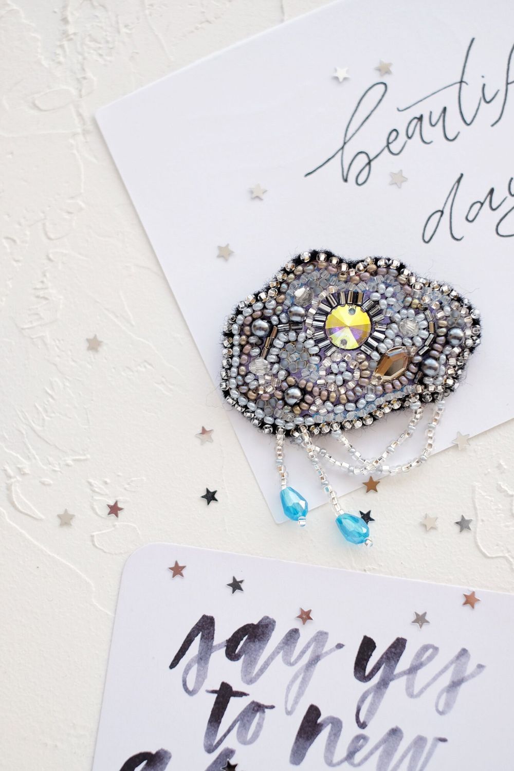 Silver threads by Abris Art Decoration Brooches (jewelry) with beads. Bead Embroidery Kit