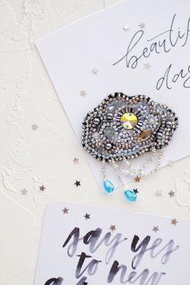 Silver threads by Abris Art Decoration Brooches (jewelry) with beads. Bead Embroidery Kit