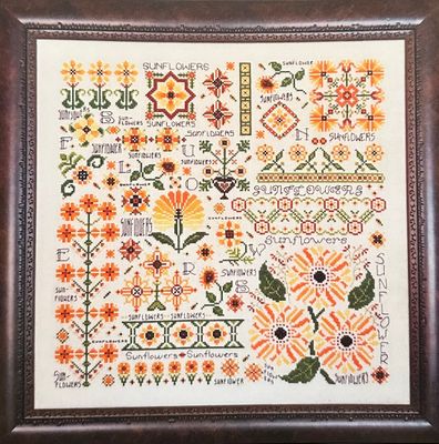 Dreaming of Sunflowers by Rosewood Manor designer Karen Kluba. Beautiful Flower primitive cross stich pattern