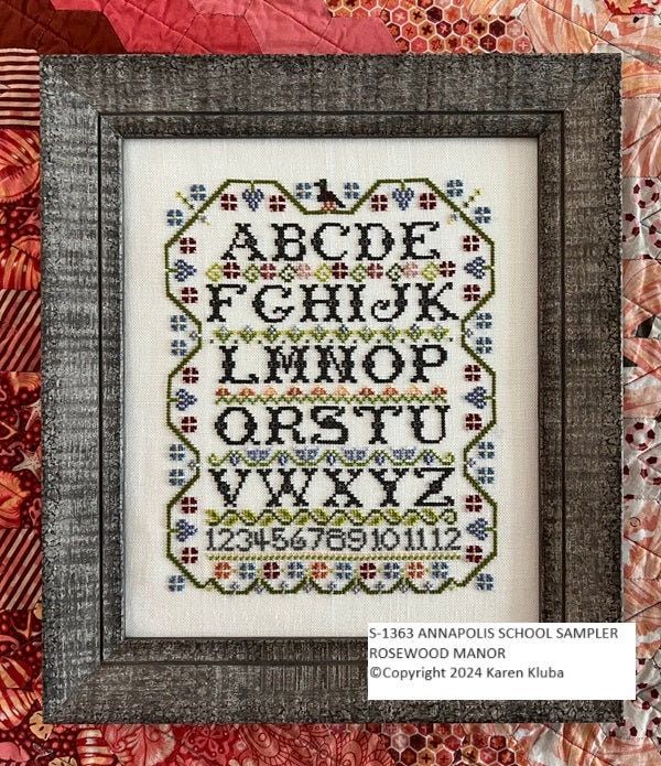 Annapolis School Sampler by Rosewood Manor Design Primitive cross stich pattern Great for someone who wants to learn how to cross stitch!