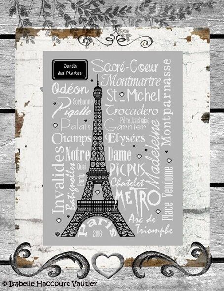 Paris! by Isabelle Haccourt Vautier. Collection Broide du Noir. Printed cross stich pattern