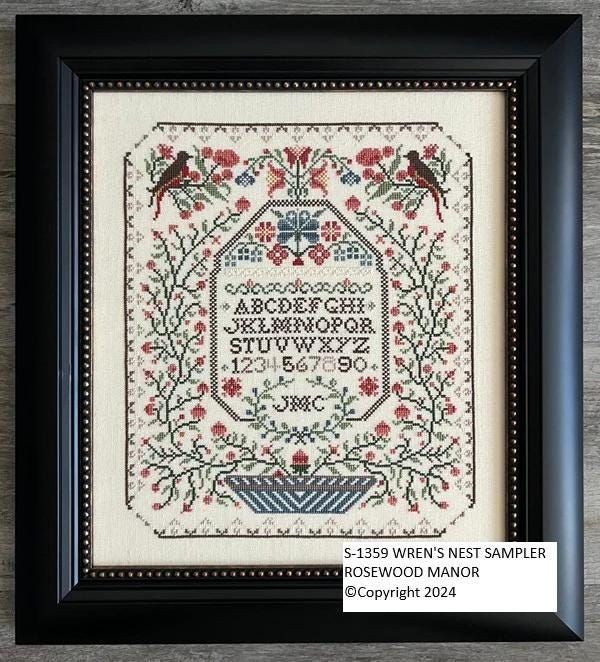 Wren’s Nest Sampler by Rosewood Manor Design 2025 Primitive printed pattern for embroidery