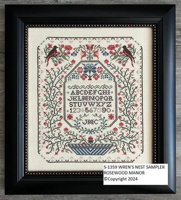 Wren’s Nest Sampler by Rosewood Manor Design 2025 Primitive printed pattern for embroidery
