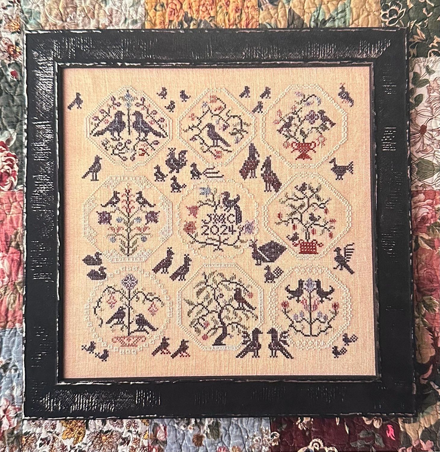 Birds of Quaker by Rosewood Manor Design 2024. Primitive cross stich pattern, designer Karen Kluba