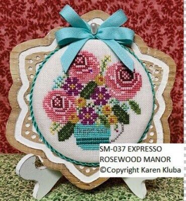 Espresso by Rosewood Manor Designer Karen Kluba. Primitive printed cross stitch pattern 2023