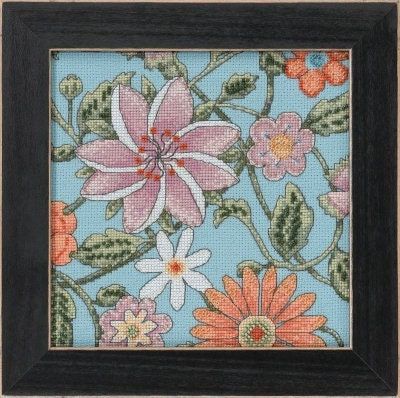 Floral Blue 2 by Mill Hill New 2022 Debbie Mumm Floral Fantasy embroidery. Beaded cross stitch kit