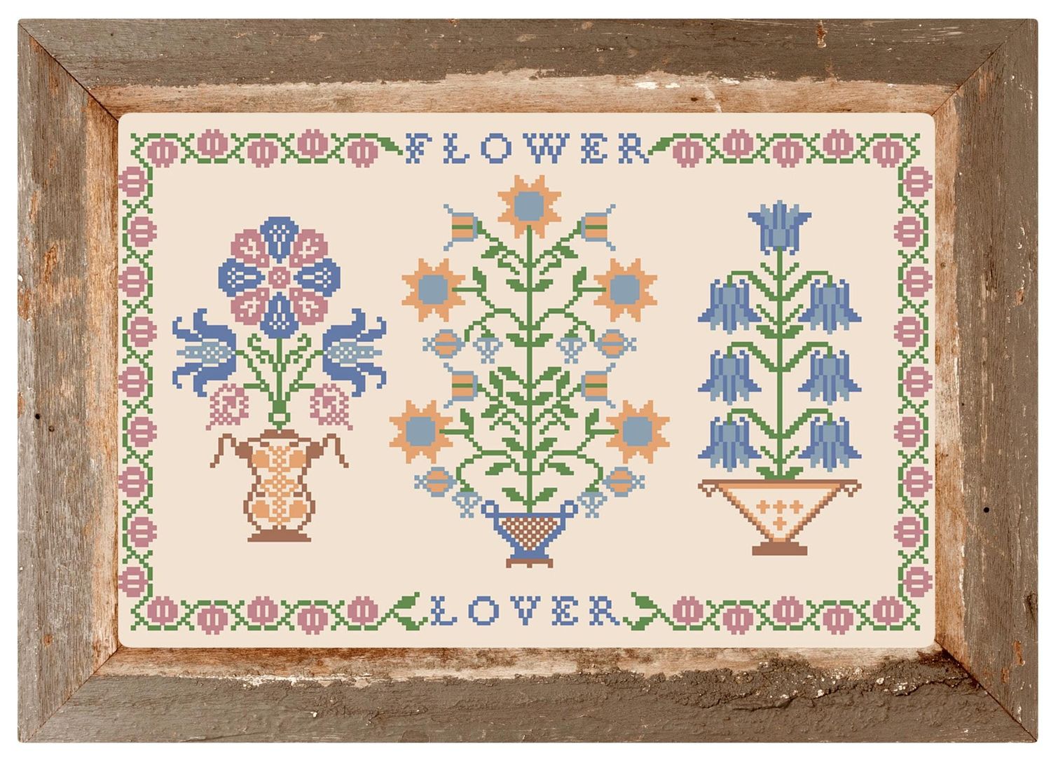 Flower Lover by Primitive and Wood (P&amp;W) designer Ruzanna Gladkova Cross stitch pattern in PDF, Instant Download
