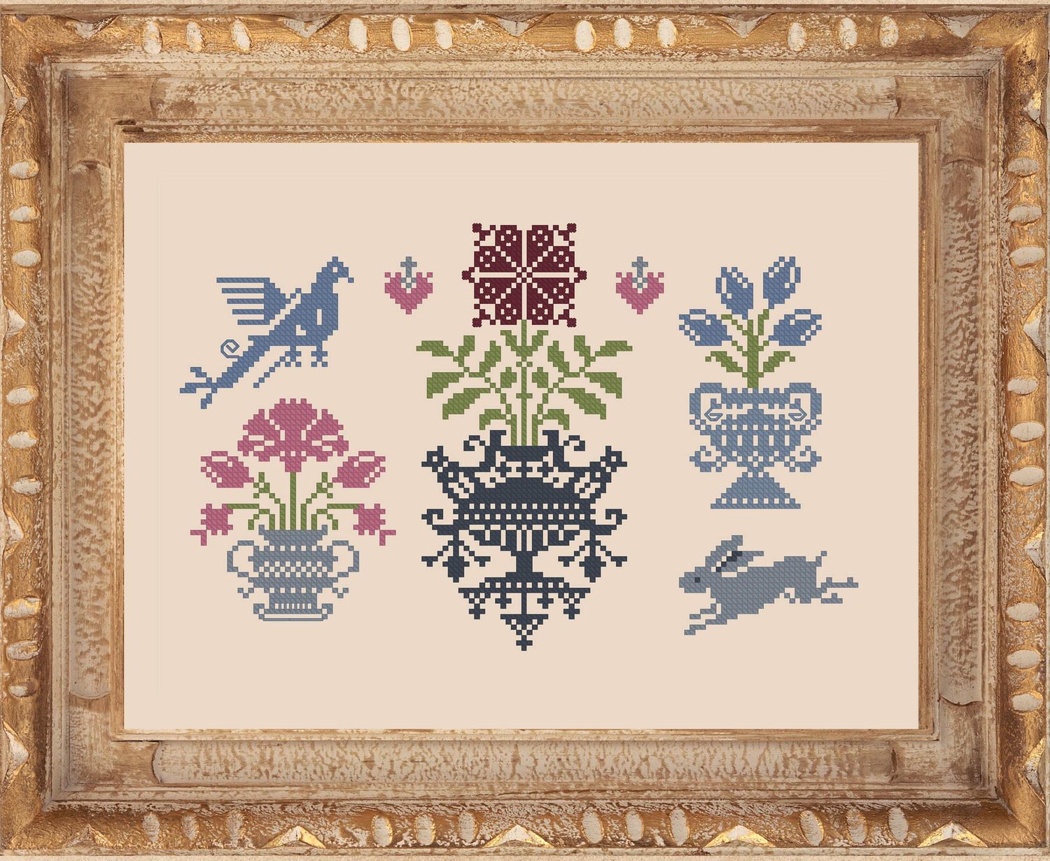 Blue Vases by Primitive and Wood (P&amp;W) 2023 designer Ruzanna Gladkova  Cross stitch pattern in PDF, Instant Download