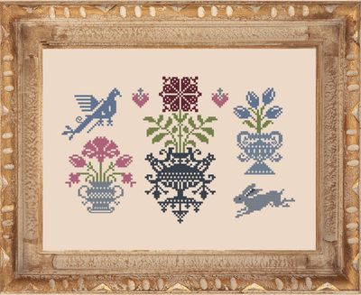 Blue Vases by Primitive and Wood (P&amp;W) 2023 designer Ruzanna Gladkova  Cross stitch pattern in PDF, Instant Download