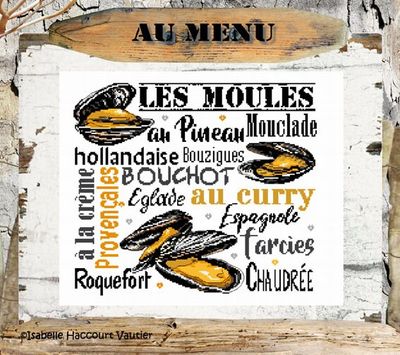 Les Moules (The Mussels) by Isabelle Haccourt Vautier Collection Brode du Noir by ISA Printed cross stich pattern