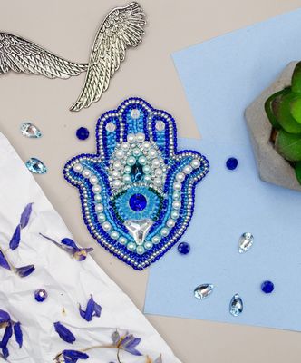 Hamsa Amulet by Abris Art Decoration Brooches (jewelry) with beads. Bead Embroidery Kit
