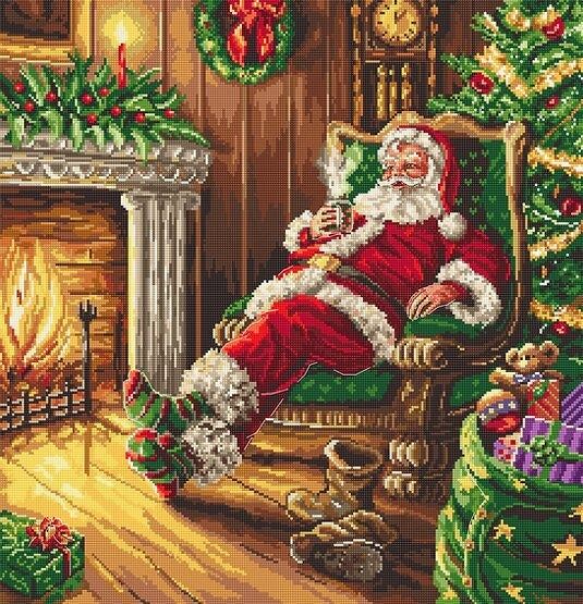 Santa&#39;s rest by the chimney by LETISTITCH Christmas Counted cross stitch kit 2022