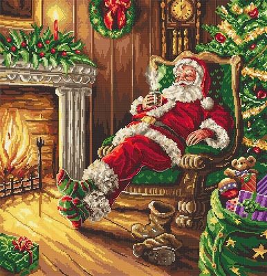Santa&#39;s rest by the chimney by LETISTITCH Christmas Counted cross stitch kit 2022