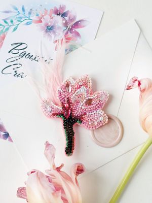 Delicate Magnolia by Abris Art Decoration Brooches (jewelry) with beads. Bead Embroidery Kit