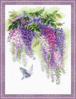Wisteria by Riolis Counted cross stitch kit, woolen threads embroidery