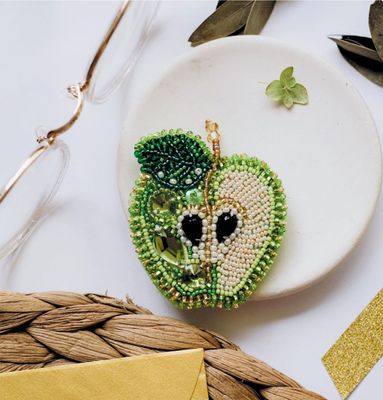 Green Apple by Abris Art Decoration Brooches (jewelry) with beads. Bead Embroidery Kit