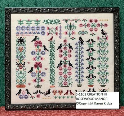 Creation III by Rosewood Manor 2023 designer Karen Kluba. Primitive cross stich pattern