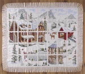 Mountain Retreat Afghan by Wichelt Imports 2011 Cross stitch pattern and Antique White with Ivory Fireside 18ct 7x5 sqs Afghan Fabric