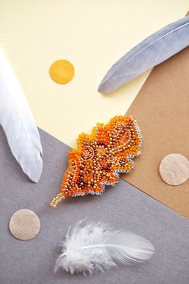 Oak leaflet by Abris Art Decoration Brooches (jewelry) with beads. Bead Embroidery Kit