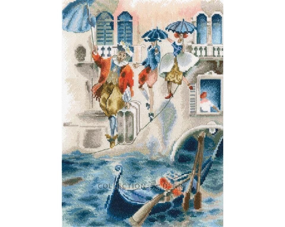 Tightrope walkers by RTO. Сounted Cross Stitch Kit DMC floss