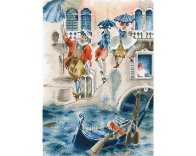Tightrope walkers by RTO. Сounted Cross Stitch Kit DMC floss
