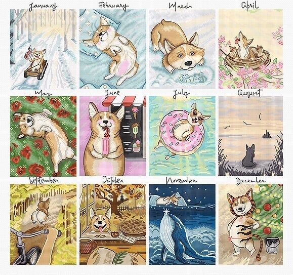 Doggy Calendar by LETISTITCH Counted cross stitch kit  release 2023