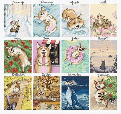Doggy Calendar by LETISTITCH Counted cross stitch kit  release 2023