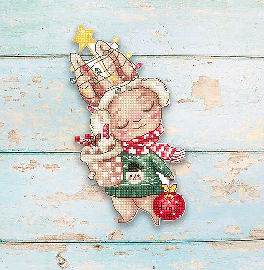 Christmas Rabbit Ornament by LETISTITCH Christmas Counted cross stitch kit on Plastic canvas 2022