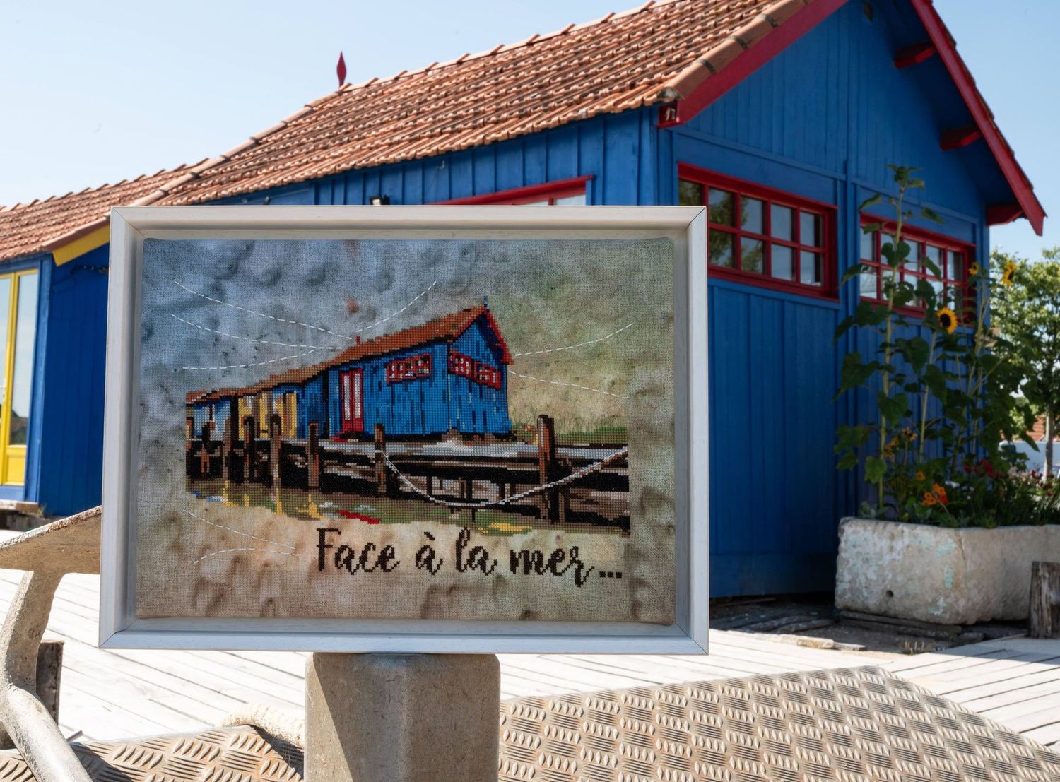 La Cabane Bleue (The Blue Cabin) by Isabelle Haccourt Vautier Collection Oleron by ISA Printed cross stich pattern