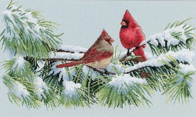 Winter Cardinals by Dimensions Designer Mark Hanson Counted Cross Stitch Kit 16 count