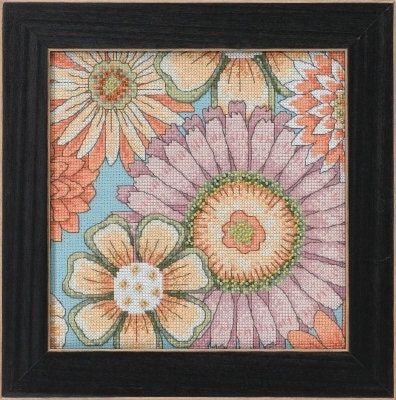 Floral Blue 1 by Mill Hill 2022 Debbie Mumm Floral Fantasy embroidery. Beaded cross stitch kit